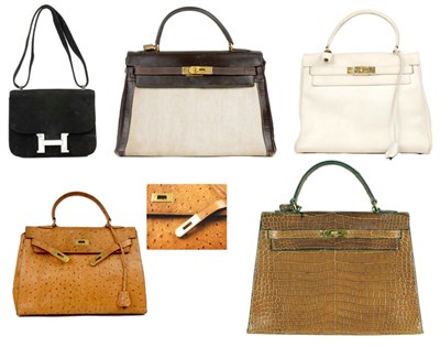 Lot 338 - Group of Five Hermes Handbags French...