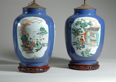 Lot 451 - Pair of Chinese Famille Verte and Powder Blue...