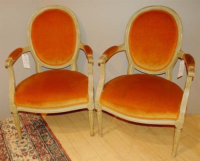 Lot 364 - Pair of Louis XVI Painted Fauteuils en...