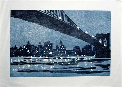 Lot 104 - Richard Bosman BROOKLYN BRIDGE Color woodcut,...