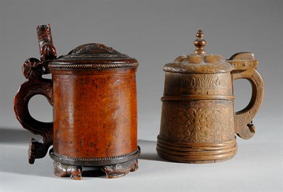 Lot 260 - Two Norwegian Carved Wood Tankards 18th...