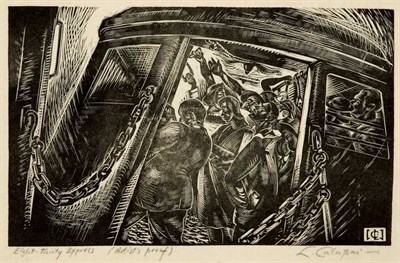 Lot 4163 - Leonard Calapai EIGHT-THIRTY EXPRESS Woodcut,...