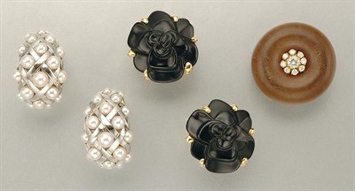 Lot 1103 - Two Pairs of Earclips and Wood and Diamond Pin