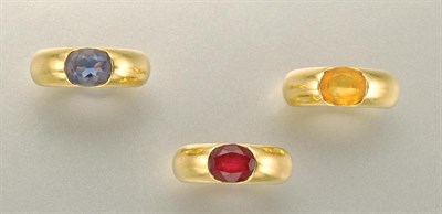 Lot 1143 - Three Gold and Gem-Set Rings