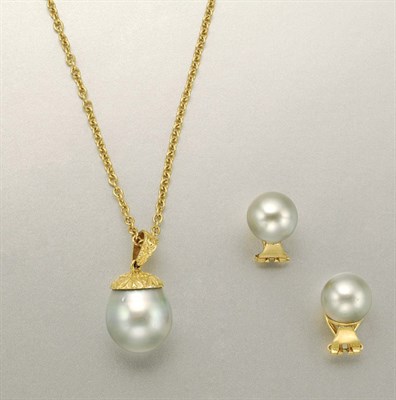 Lot 1146 - Pair of Gray Cultured Pearl Earclips and Pendant with Chain