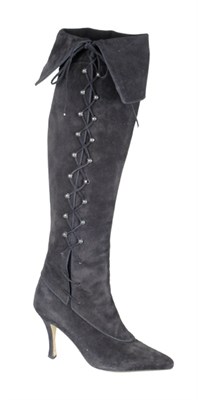 Lot 263 - Blahnik Pirate Black Suede Boots Over the knee...