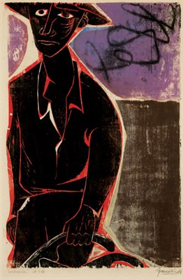 Lot 4213 - Antonio Frasconi LANDWORKER Color woodcut,...