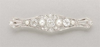 Lot 1429 - Diamond and Pearl Bar Brooch