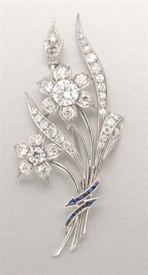 Lot 1363 - Diamond and Synthetic Sapphire Flower Brooch