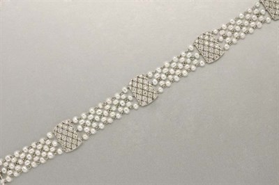 Lot 1428 - Pearl and Diamond Bracelet