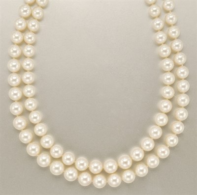Lot 1159 - Pair of Cultured Pearl and Diamond Necklaces