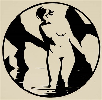 Lot 4233 - Robert Gibbings NUDE IN POOL (E. 21) Woodcut,...