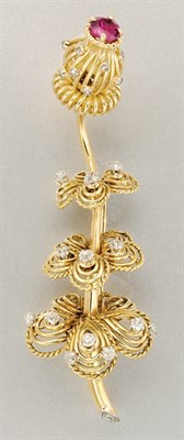 Lot 1188 - Gold, Ruby and Diamond Thistle Brooch
