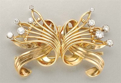 Lot 1184 - Gold and Diamond Double Clip Brooch