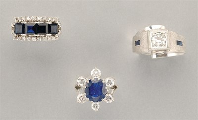 Lot 1224 - Three Diamond and Sapphire Rings