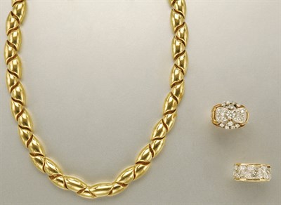 Lot 1225 - Gold Necklace and Two Diamond Rings
