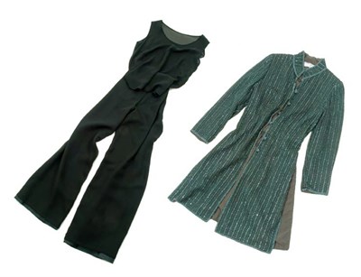 Lot 160 - Curiel Dark Green Silk Crepe Pant Ensemble...