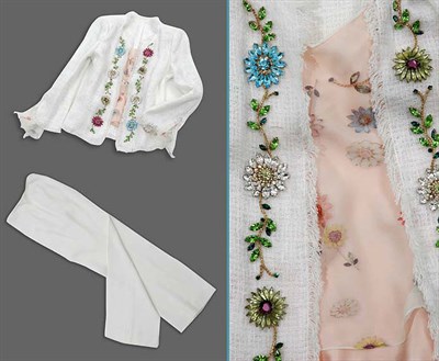 Lot 164 - Akris White Rhinestone Embroidered Pant...
