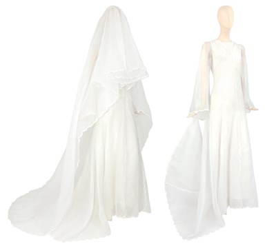 Lot 88 - Pertegaz White Organdy Wedding Dress and Veil...