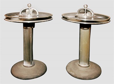 Lot 175 - Pair of Art Deco Brushed Metal Smoking Stands...