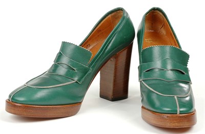 Lot 261 - Walter Steiger Green High Heel Loafers Swiss,...