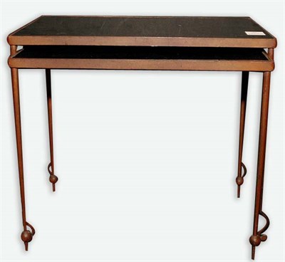 Lot 209 - Glass Top Patinated-Metal Nest of Two Tables...