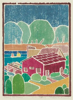 Lot 4254 - Mabel A. Hewit ALONG THE RIVER Color woodcut,...