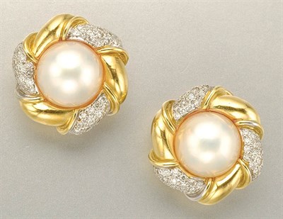 Lot 1172 - Pair of Gold, Mabe Pearl and Diamond Earclips