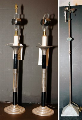 Lot 259 - Patinated-Metal Two-Light Floor Lamp; Together...
