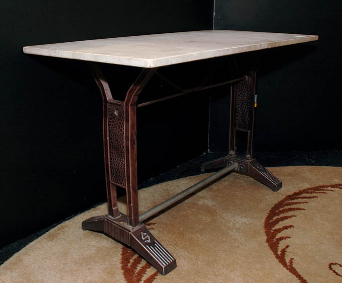 Lot 260 - Marble Top Iron Trestle Base Table Height 28...