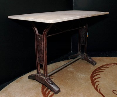 Lot 260 - Marble Top Iron Trestle Base Table Height 28...
