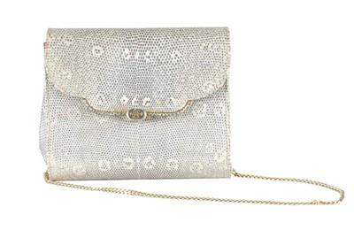 Lot 270 - Gucci Silver Metallic Reptile Clutch Bag...