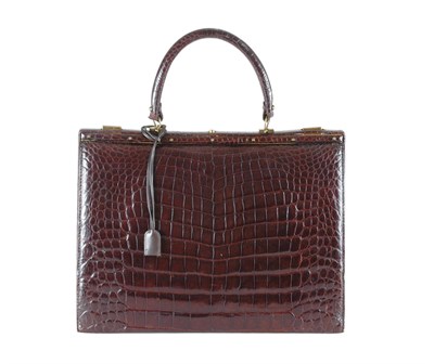 Lot 274 - Dark Chocolate Crocodile Handbag Gilt-metal...