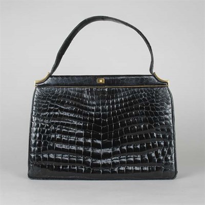 Lot 276 - Black Crocodile Rectangular Handbag Rigid gilt-...