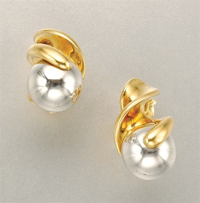 Lot 1160 - Pair of Two-Color Gold Fusilli Earclips