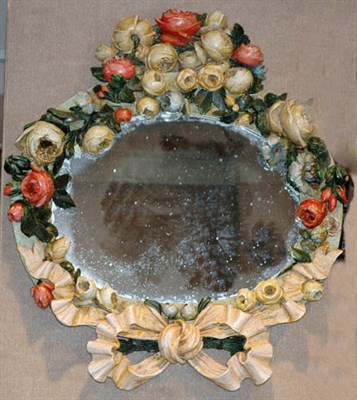 Lot 4154 - Polychrome Painted Flower Framed Oval Mirror...