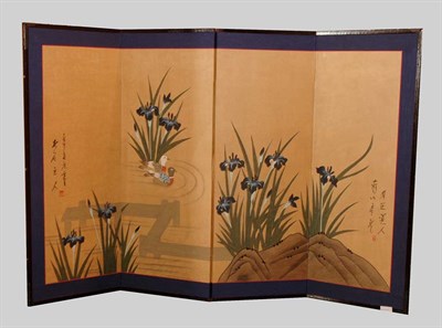 Lot 323 - Asian Floral Decorated Paper Four-Panel Screen...