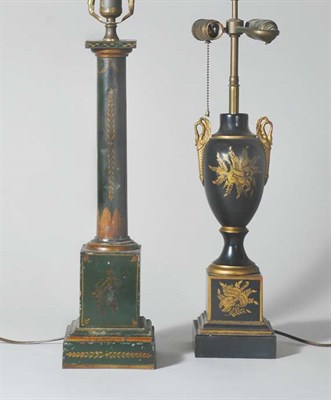 Lot 1195 - Two Tole Lamps Height of taller 31 inches.