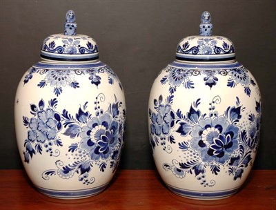 Lot 403 - Pair of Dutch Delft Covered Jars Height 12...