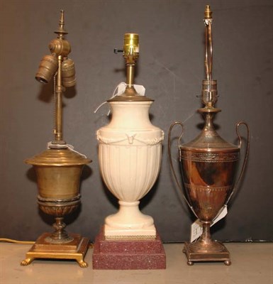 Lot 406 - Three Urn-Form Lamps Comprising a ceramic and...