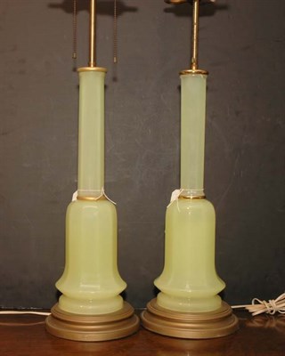Lot 408 - Pair of Opaline Glass Two-Light Lamps Height...