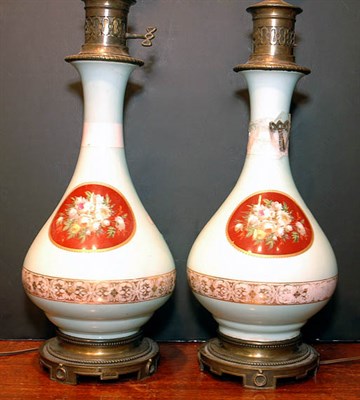 Lot 453 - Pair of Porcelain Two-Light Lamps Height 33...