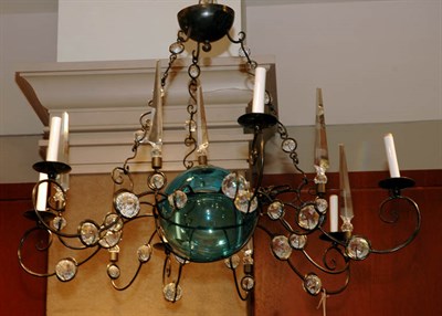 Lot 507 - Clear and Colored Glass Six-Light Chandelier