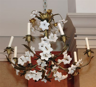 Lot 508 - Porcelain and Gilt-Metal Floriform Eight-Light...