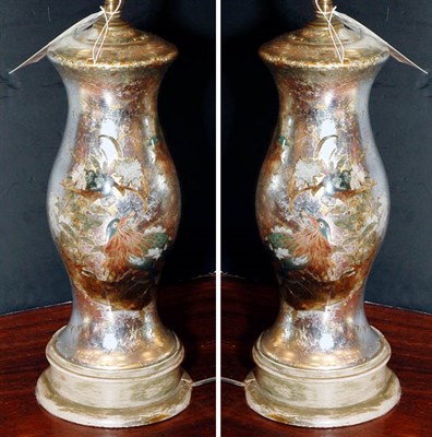 Lot 520 - Pair of Reverse Painted Glass Lamps