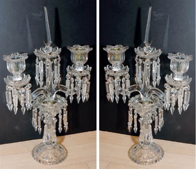 Lot 570 - Pair of Baccarat Style Crystal Three-Light...