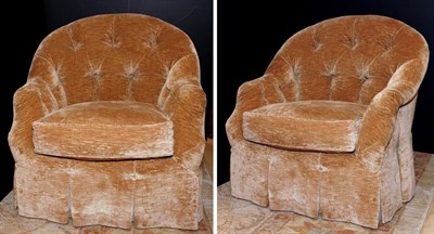 Lot 606 - Pair of Upholstered Button Tufted Easy Chars