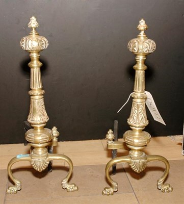 Lot 624 - Pair of Georgian Style Brass Andirons Height...