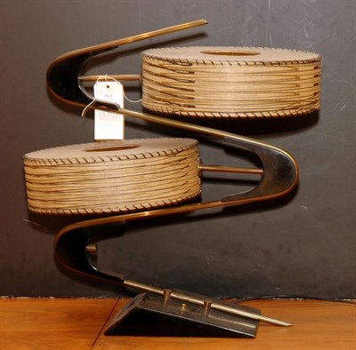 Lot 196A - Ebonized Wood and Brass Two-Light Lamp with...