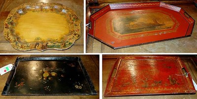Lot 1159 - Group of Three Tole Trays; Together with a...